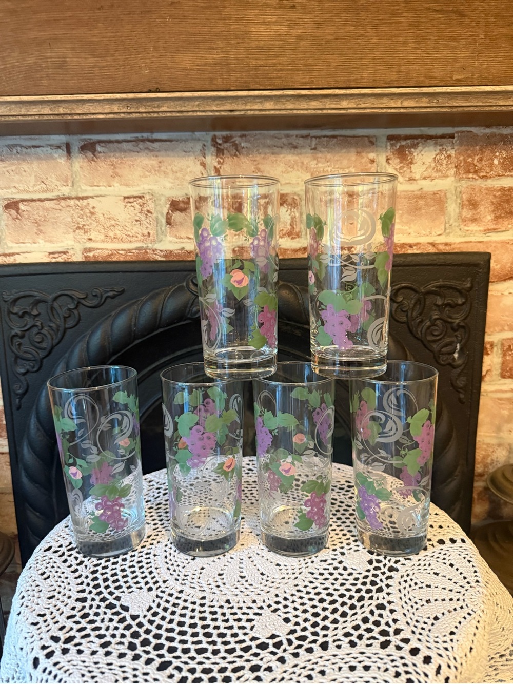 Vintage Pfaltzgraff Grapevine 16 oz Glass Tumblers Set of 6 EXCELLENT Condition